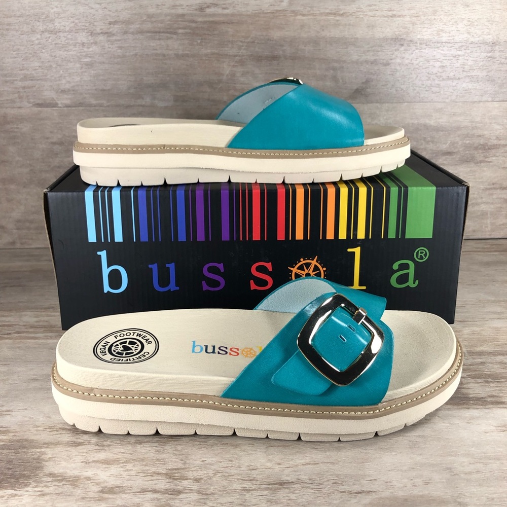 NEW Bussola Pinoye Sandal Vegan Turquoise with Gold Buckle Women 6.5, 8.5, 9 - Picture 9 of 13